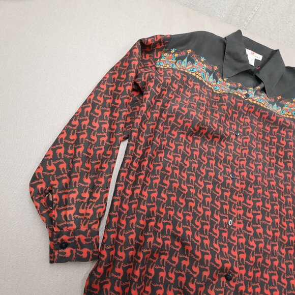 90s Stunt Collections 100% Silk Western Shirt Womens Medium Stag Deer Pattern - Picture 10 of 12